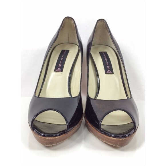 Vintage Y2K Steve Madden Black Patent Leather Peep Toe Office Siren Pumps Heels - Picture 5 of 12